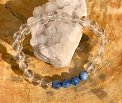 Blue Kyanite & Crystal Quartz Stretch Bracelet! Genuine Stones! - Wear and Wander