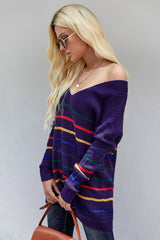 Blue Striped Loose Knit Sweater - Wear and Wander