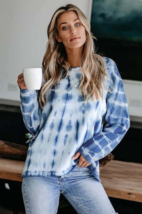 Blue White Tie - dye Print Knit Sweater - Wear and Wander