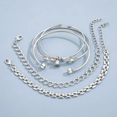 Bohemian Silver Color Geometric Link Chain Bracelet Set For Women Crystal Leaf Open Cuff Bangle Female Boho Jewelry Accessory - Wear and Wander