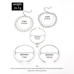 Bohemian Silver Color Geometric Link Chain Bracelet Set For Women Crystal Leaf Open Cuff Bangle Accessory - Wear and Wander