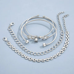 Bohemian Silver Color Geometric Link Chain Bracelet Set For Women Crystal Leaf Open Cuff Bangle Accessory - Wear and Wander