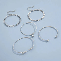 Bohemian Silver Color Geometric Link Chain Bracelet Set For Women Crystal Leaf Open Cuff Bangle Accessory - Wear and Wander