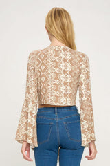 Boho Bell - Sleeve Crop Top with Tie - Front - Wear and Wander