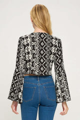 Boho Bell - Sleeve Crop Top with Tie - Front - Wear and Wander