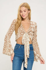 Boho Bell - Sleeve Crop Top with Tie - Front - Wear and Wander