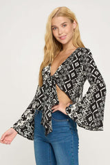 Boho Bell - Sleeve Crop Top with Tie - Front - Wear and Wander