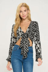 Boho Bell - Sleeve Crop Top with Tie - Front - Wear and Wander