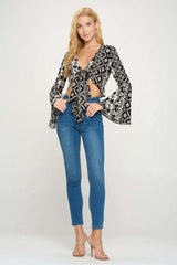 Boho Bell - Sleeve Crop Top with Tie - Front - Wear and Wander