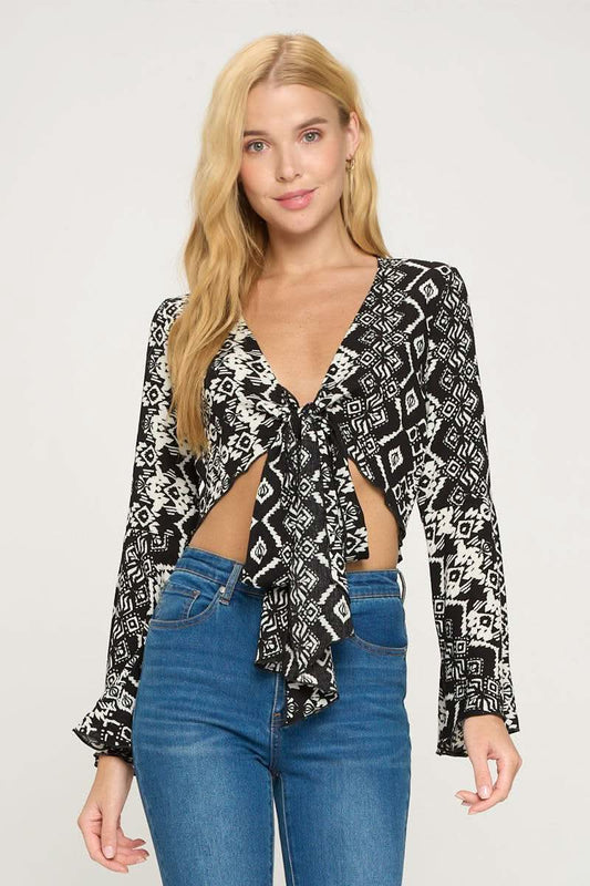 Boho Bell - Sleeve Crop Top with Tie - Front - Wear and Wander