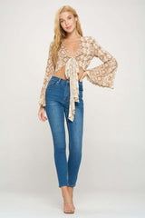 Boho Bell - Sleeve Crop Top with Tie - Front - Wear and Wander