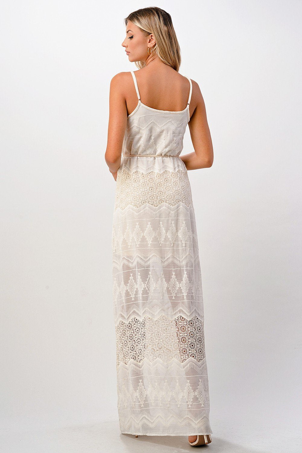 Boho - Inspired Embroidered Maxi Dress with Adjustable Straps - Wear and Wander