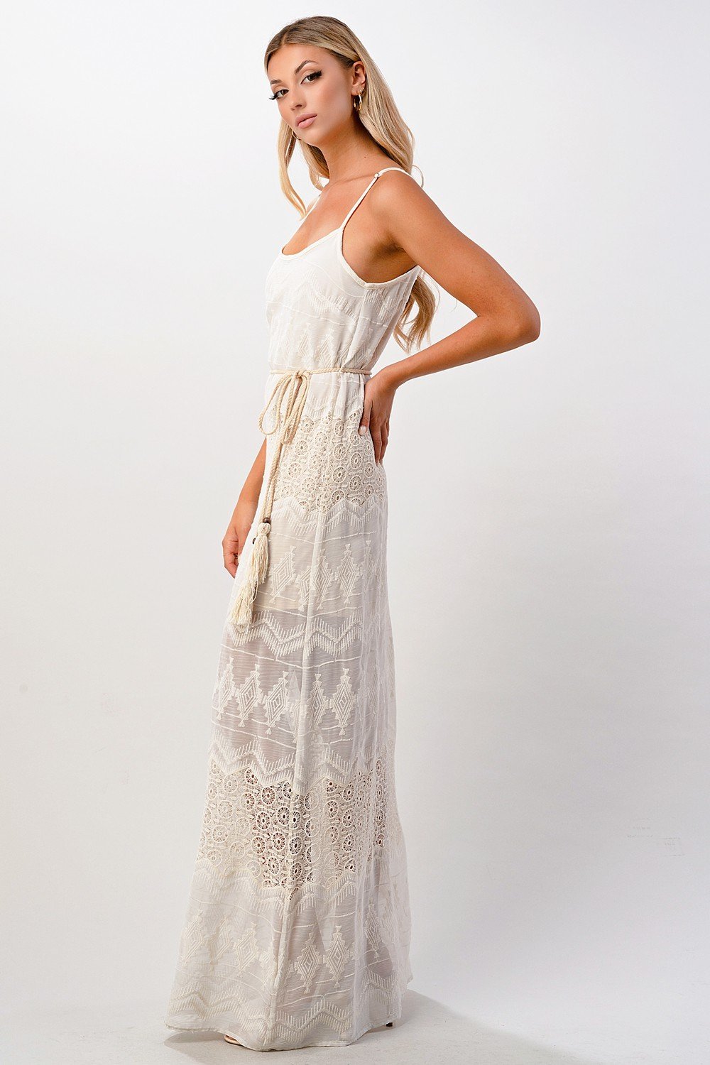 Boho - Inspired Embroidered Maxi Dress with Adjustable Straps - Wear and Wander