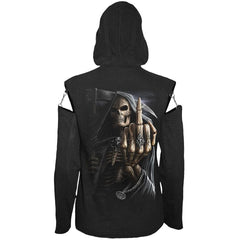 BONE FINGER - Mesh Sleeve Full Zip Hoody Black - Wear and Wander