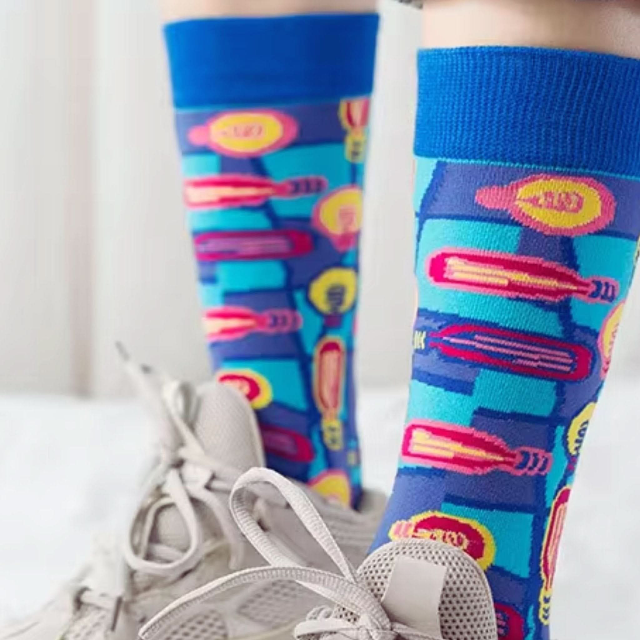 Bright Idea! Lightbulb Colorful Cotton Socks | Blue Women‘s Crew Socks - Wear and Wander