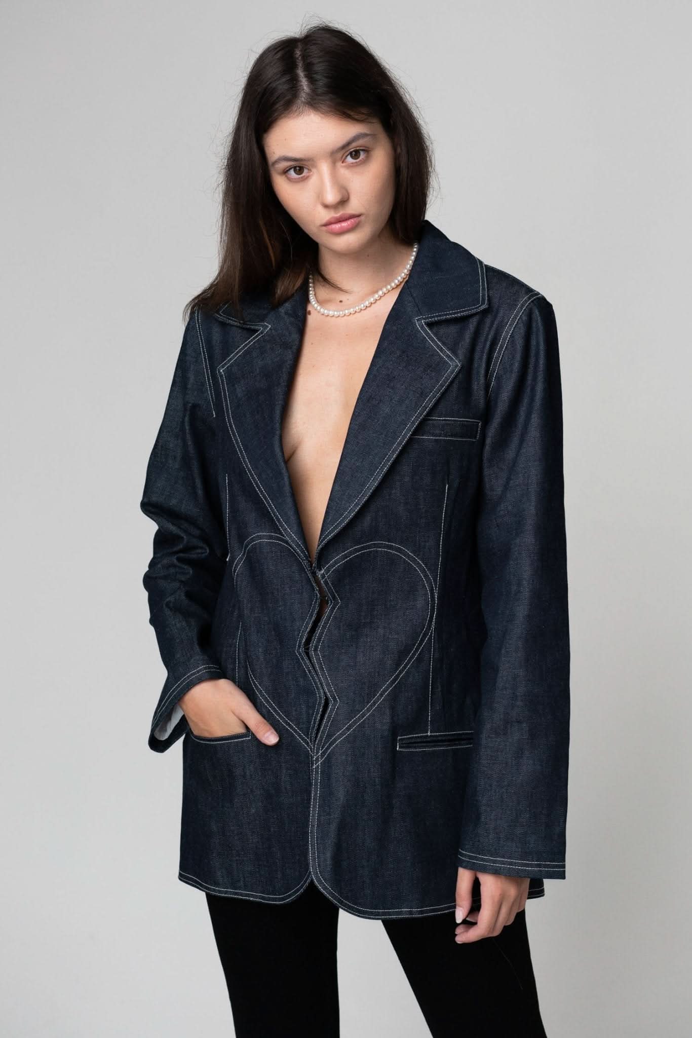 Broken heart denim blazer - Wear and Wander