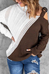 Brown Turtleneck Cold Shoulder Sweater - Wear and Wander