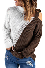 Brown Turtleneck Cold Shoulder Sweater - Wear and Wander