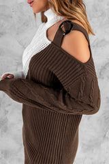 Brown Turtleneck Cold Shoulder Sweater - Wear and Wander