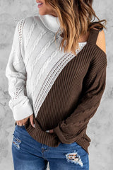 Brown Turtleneck Cold Shoulder Sweater - Wear and Wander