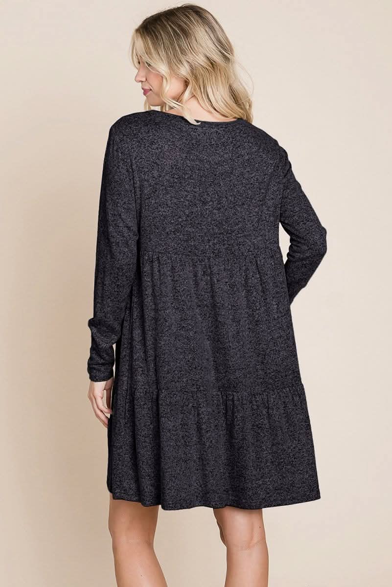 Brushed Hacci Tiered pleated Mini Dress - Wear and Wander