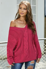 Bubblegum V - Neck Braided Knit Sweater - Wear and Wander