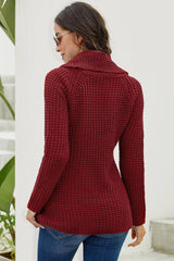 Burgundy Buttoned Wrap Turtleneck Sweater - Wear and Wander