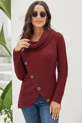 Burgundy Buttoned Wrap Turtleneck Sweater - Wear and Wander