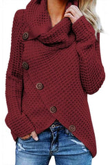 Burgundy Buttoned Wrap Turtleneck Sweater - Wear and Wander