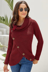 Burgundy Buttoned Wrap Turtleneck Sweater - Wear and Wander