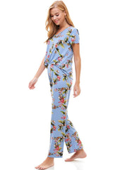 Loungewear set for women's floral short sleeve and pants