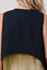 Asymmetrical Button-Down Sleeveless Vest with Layered Hem