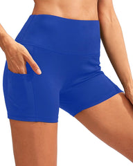 CALCAO HIGH WAIST YOGA SHORTS WITH POCKET - BLUE - Wear and Wander