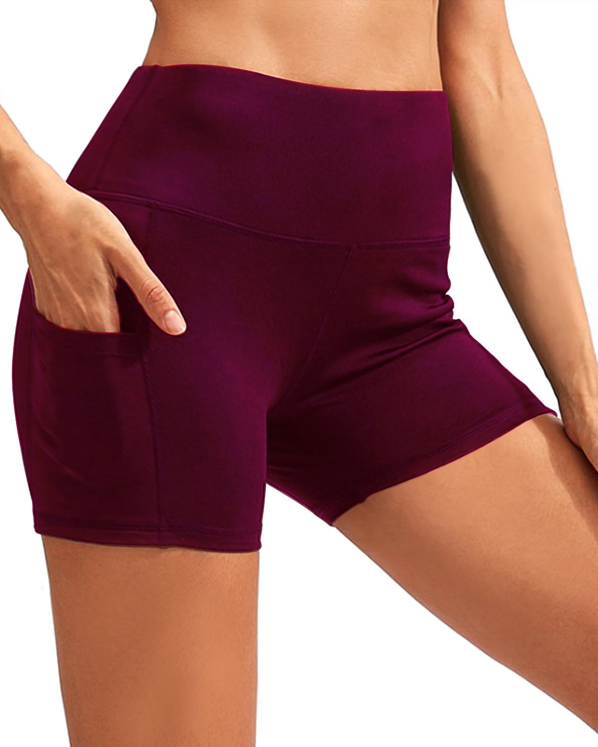 CALCAO HIGH WAIST YOGA SHORTS WITH POCKET - RED - Wear and Wander