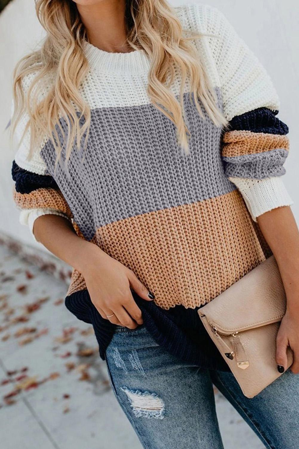 Casual Apricot Color Block Long Sleeve Sweater - Wear and Wander