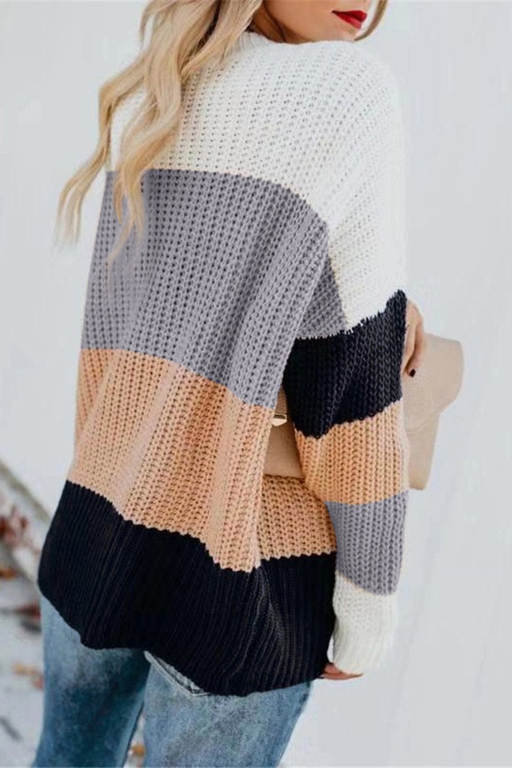 Casual Apricot Color Block Long Sleeve Sweater - Wear and Wander