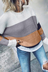 Casual Apricot Color Block Long Sleeve Sweater - Wear and Wander