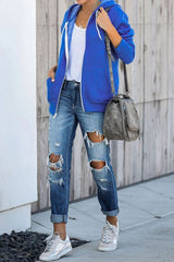 Casual Blue Zip - up Hoodie Jacket - Wear and Wander