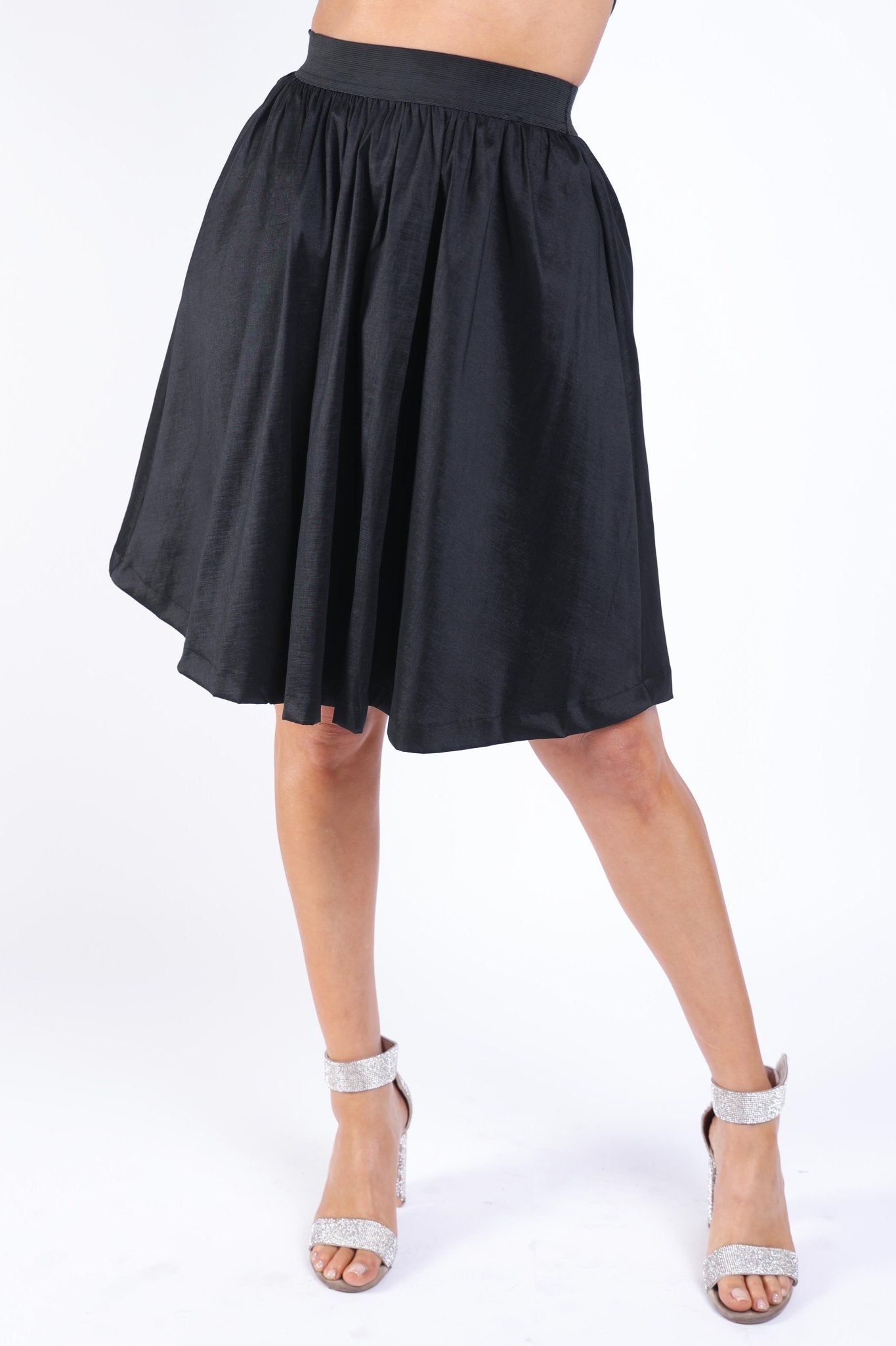 Casual Elastic High Waist Pleated Midi Flare Black Skirt - Wear and Wander