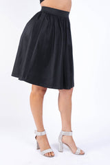 Casual Elastic High Waist Pleated Midi Flare Black Skirt - Wear and Wander