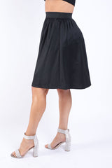 Casual Elastic High Waist Pleated Midi Flare Black Skirt - Wear and Wander