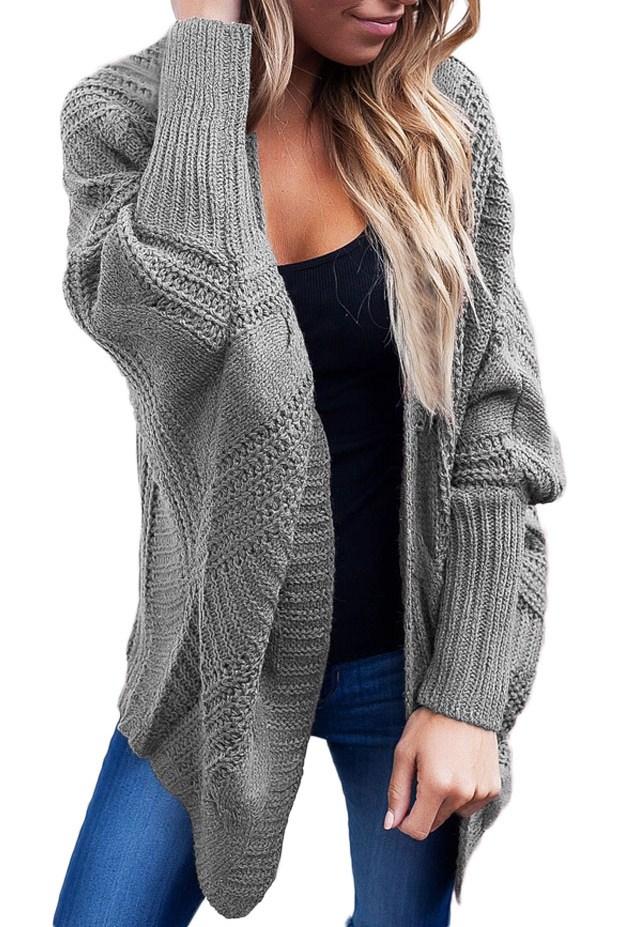 Casual Grey Ribbed Cuffs Dolman Sleeved Cardigan - Wear and Wander