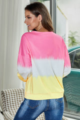 Casual Pink Color Block Tie Dye Pullover Sweatshirt - Wear and Wander
