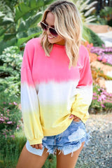 Casual Pink Color Block Tie Dye Pullover Sweatshirt - Wear and Wander