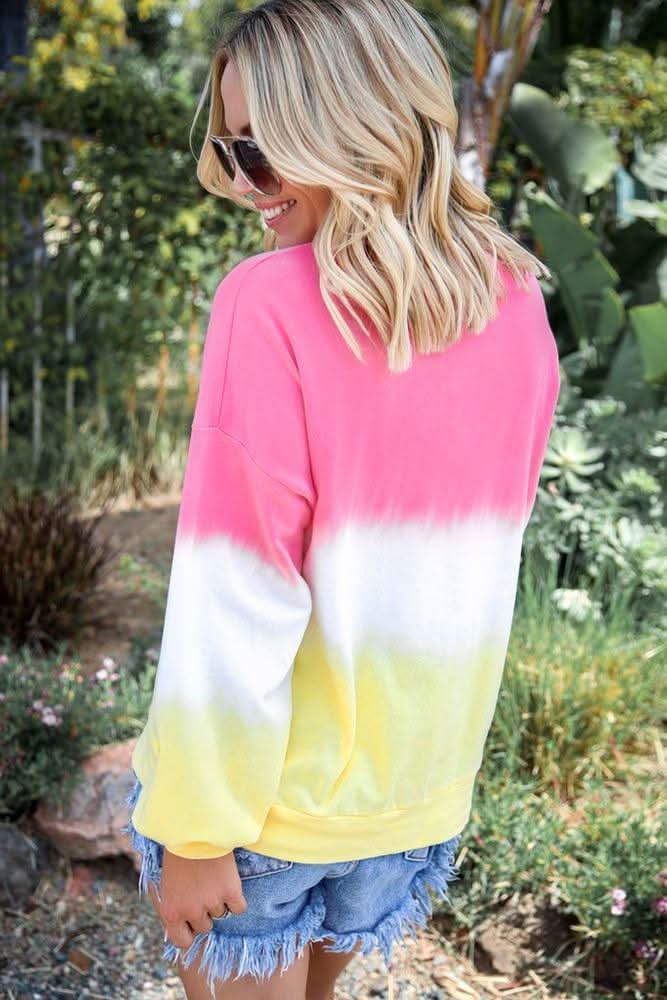 Casual Pink Color Block Tie Dye Pullover Sweatshirt - Wear and Wander