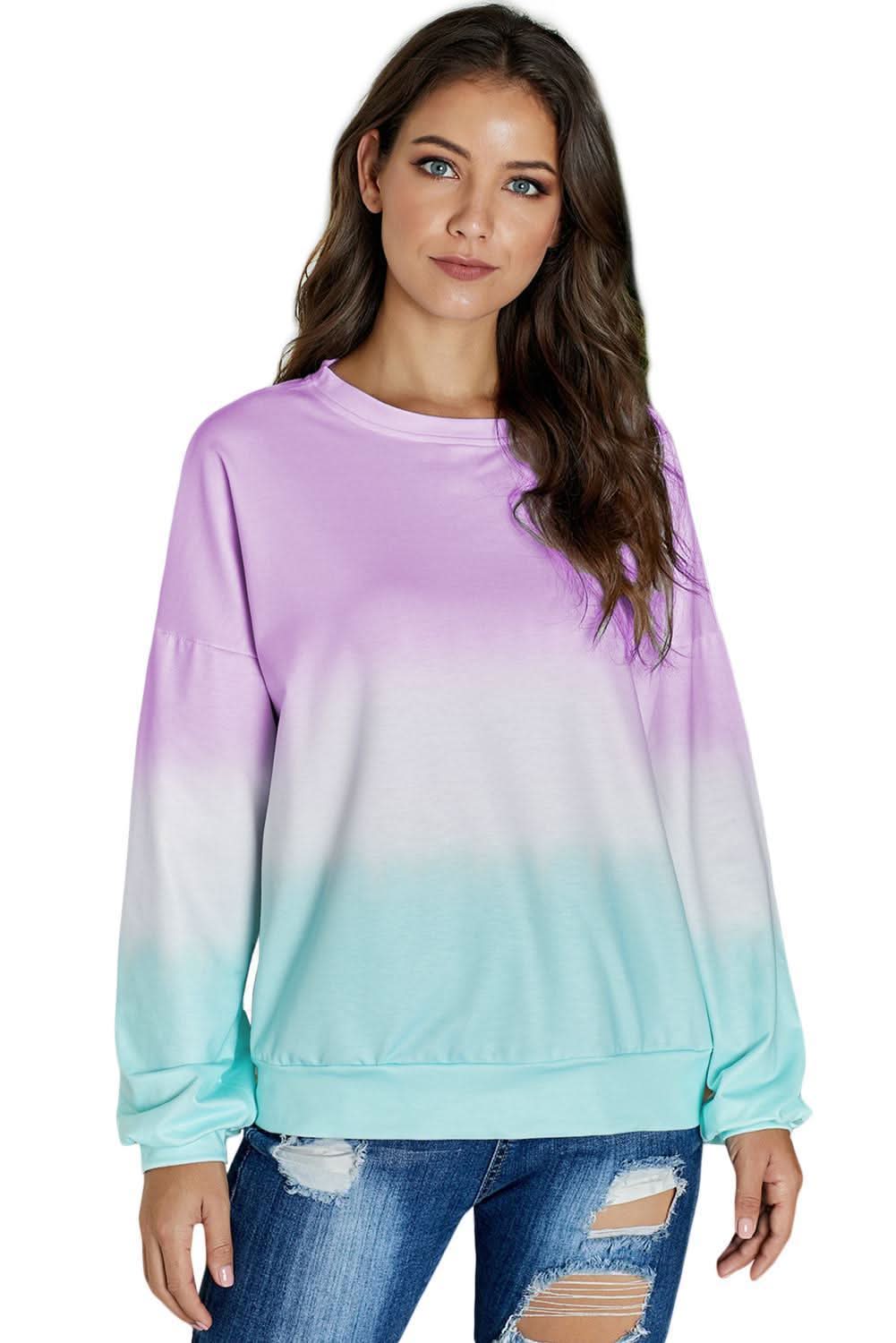 Casual Purple Color Block Tie Dye Pullover Sweatshirt - Wear and Wander