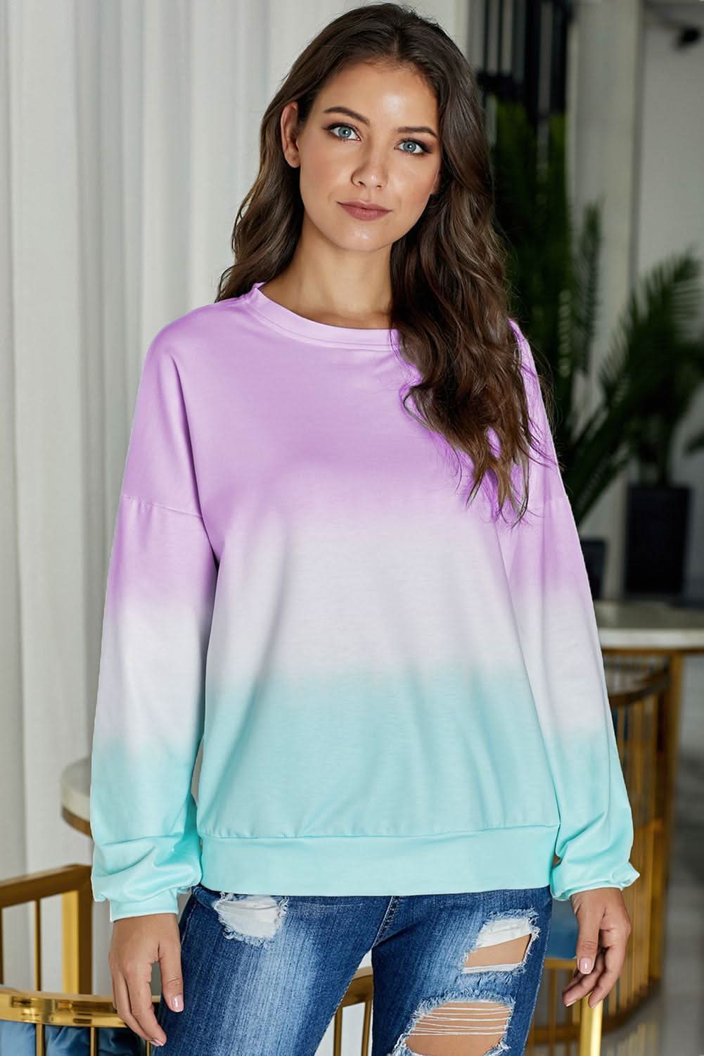 Casual Purple Color Block Tie Dye Pullover Sweatshirt - Wear and Wander