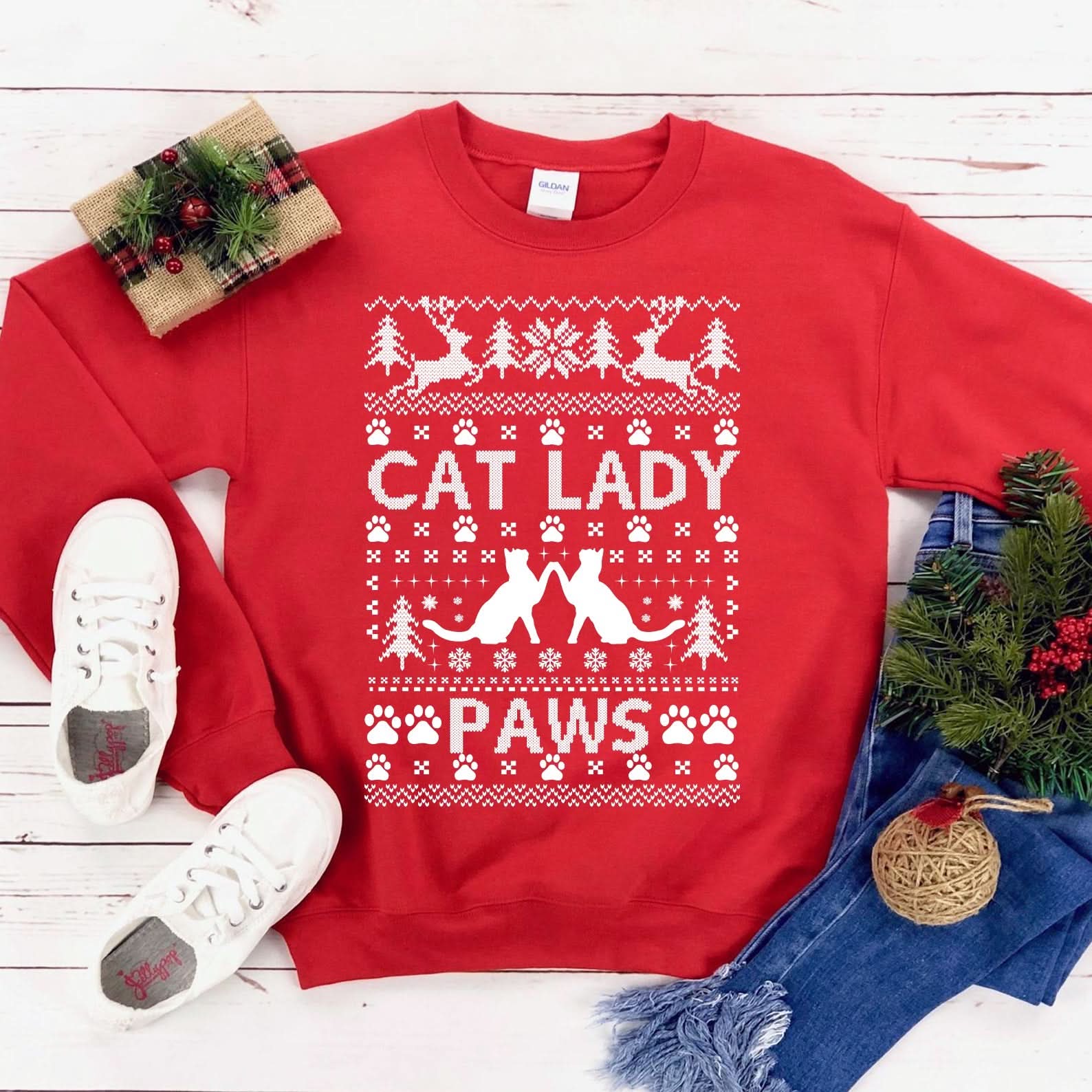 Cat lady Christmas Sweatshirt - Wear and Wander