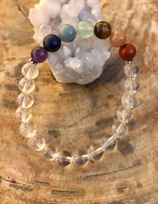 Chakra & Crystal Quartz Stretch Bracelet! Handmade Natural Stones! - Wear and Wander