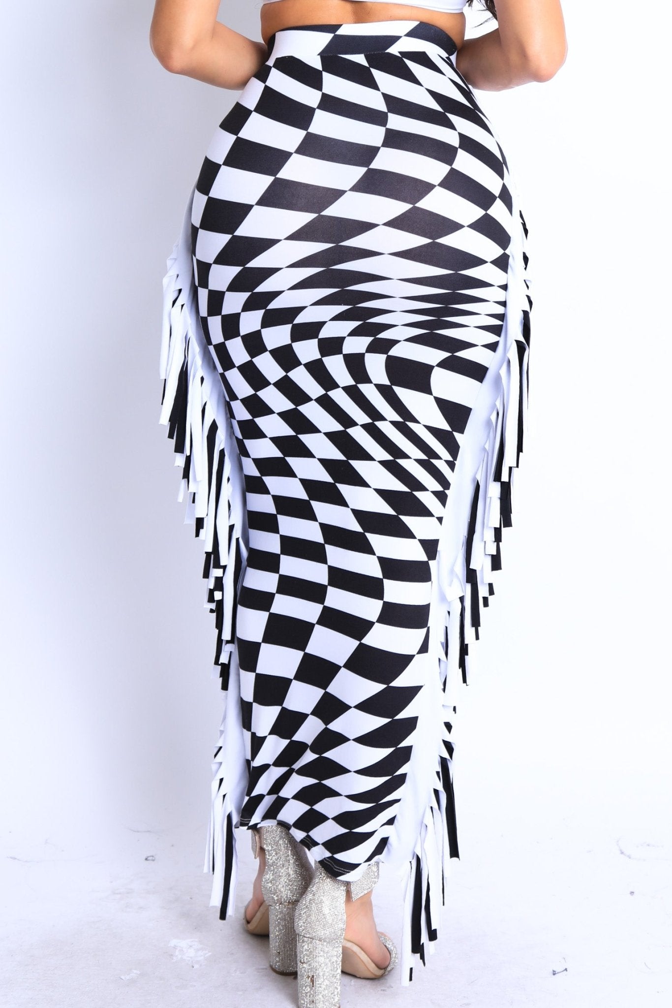 Checkered Elastic High Waist Stretch Bodycon Maxi Pencil Skirt - Wear and Wander